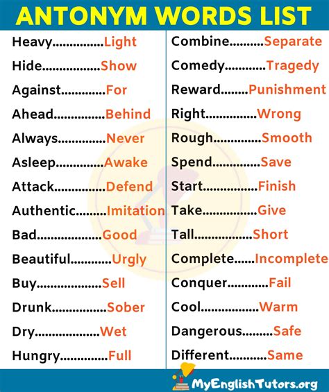 antonyms examples for high school.